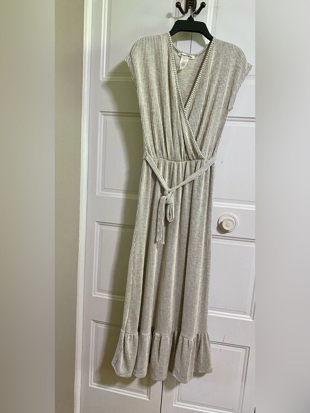 Caution To The Wind Sleeveless Ribbed Wrap Maxi Dress in Light Beige